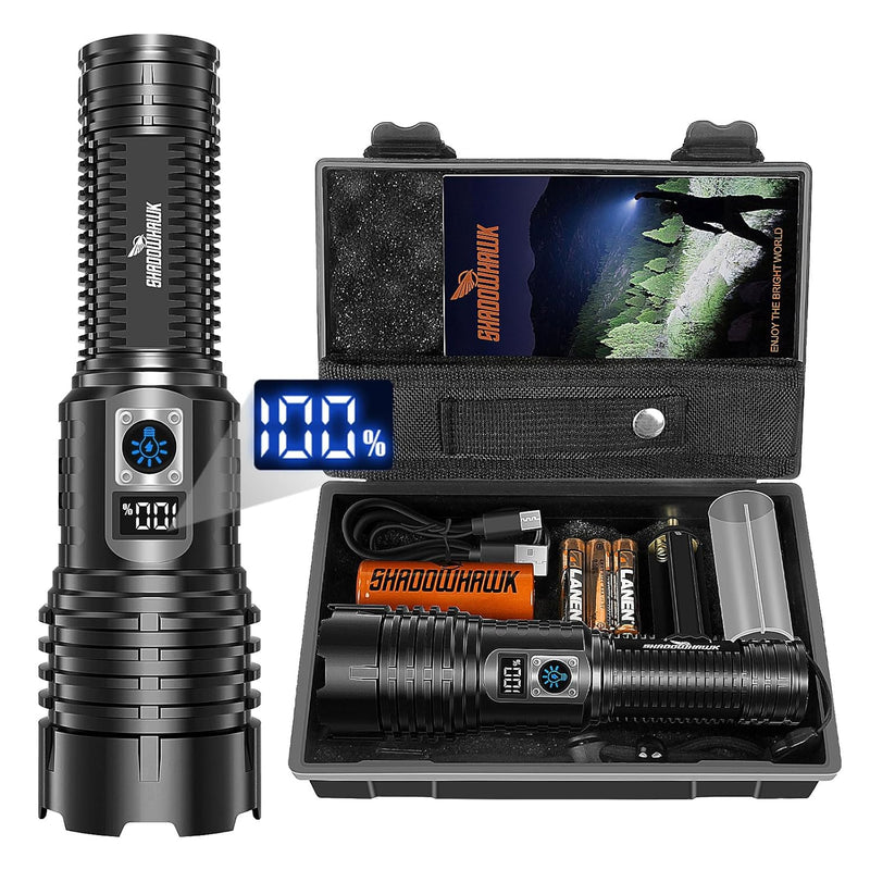 Shadowhawk Flashlight Rechargeable Torch Light, 20000 Lumens Flash Light Led flashlights Tactical, XHM77.2 Led Torch Light High Power, USB Handheld Powerful Torches for Camping Hiking Emergency