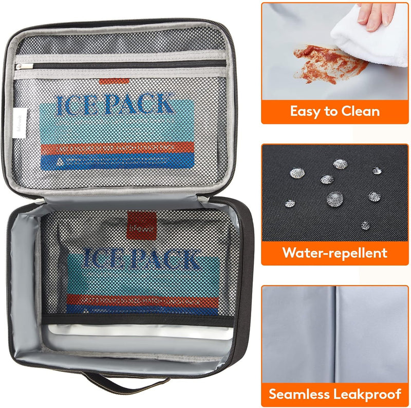Freezable Lunch Box, Insulated Reusable Lunch Bag with 2 Ice Packs, Mini Cooler Snack Bag for Bento Box for Salad, Sandwich, Snacks for Boys/Girls/Men/Women for School/Work/Daycare, Black