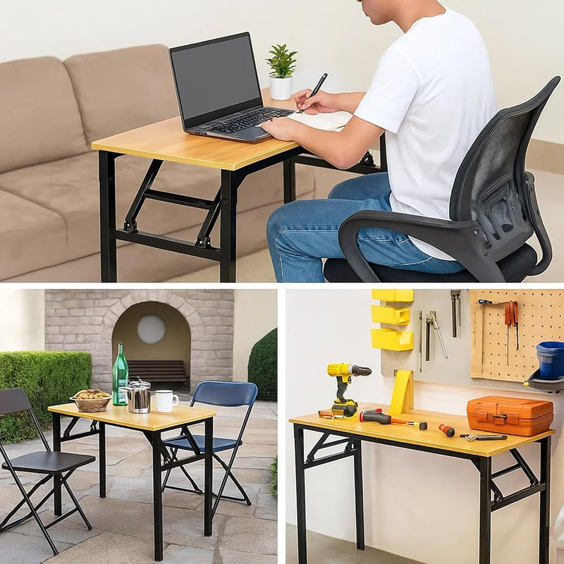 Folding Table Multi-Functional Portable Desk with Adjustable Height Legs Ideal for Computer, Camping, Garden, Picnic, Coffee & BBQ Wood Finish 80 x 40 x 75 cm