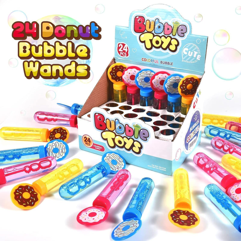 24Pcs Donut Bubble Wands for Kids Bubbles Bulk Party Favors Toy Carnival Prizes Goody Bag Fillers Stuffers Donut Party Favors Birthday Gift Summer Outdoor Pool Beach Mini Bubble for Boys Girls