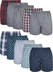 mens Woven Boxers, Multipack Boxer Shorts (pack of 10) - Mixed Red/Blue Assorted (10-pack)