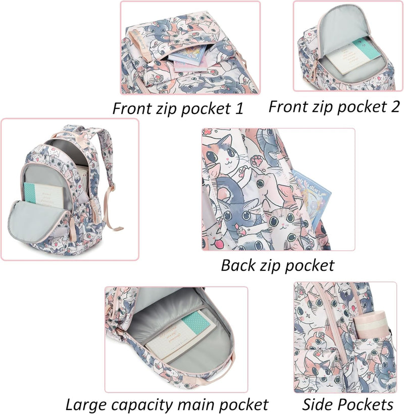 Mfikaryi Cute Cat Casual Daypack Teens Elementary School Backpack Students Bookbag for Girls Boys…