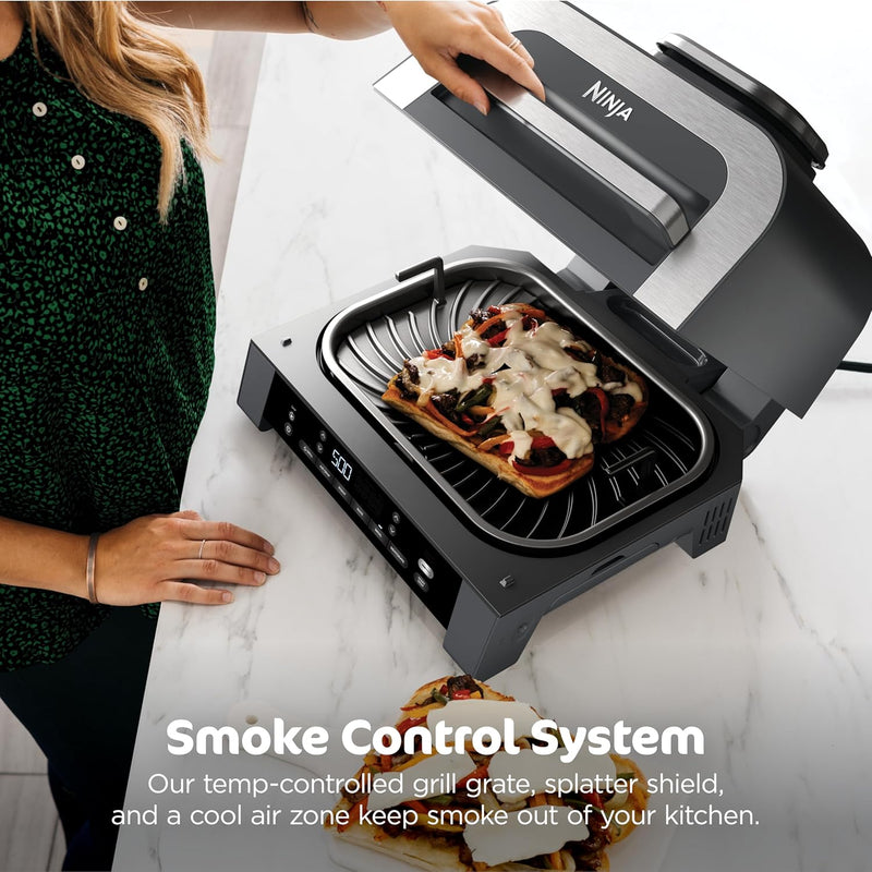 Ninja Foodi Smart XL 6-in-1 Indoor Grill with Air Fry, Roast, Bake, Broil, & Dehydrate, Foodi Smart Thermometer, 2nd Generation, Black/Silver, DG551ME, 2 Years Warranty