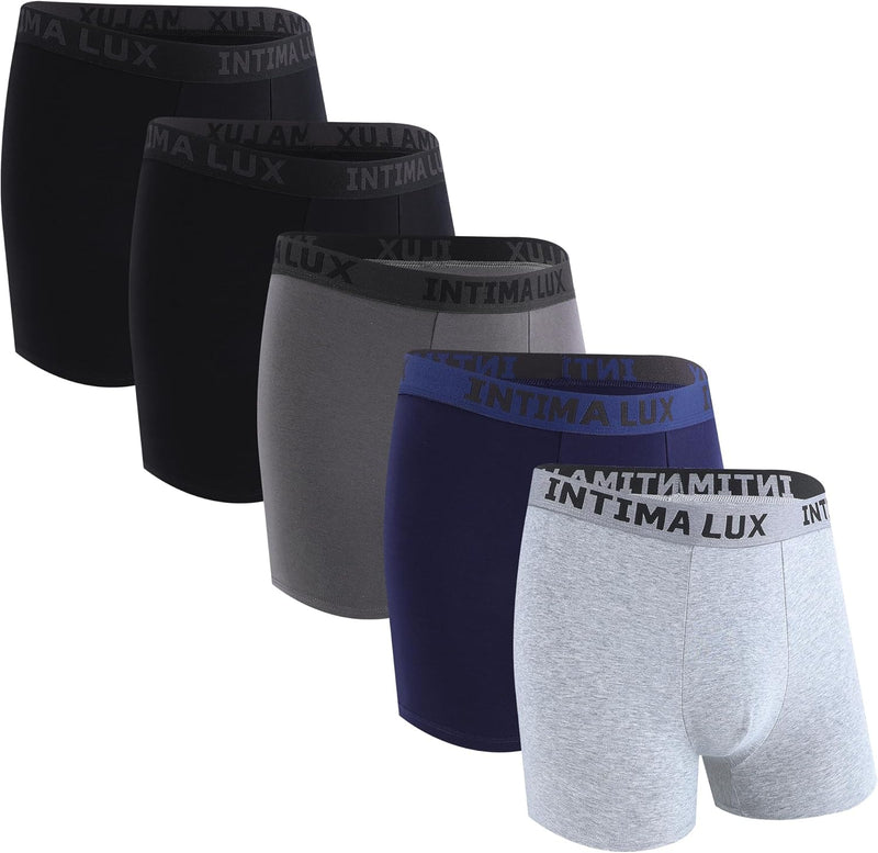INTIMALUX Mens Boxer Briefs 5 Pack Soft Cotton Moisture-Wicking Men Underwear Stretch Boxer Shorts