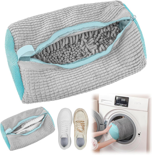 MOMENT Large Shoe Washing Machine Bag, 38x18cm Chenille Microfiber Sneaker Laundry Bag, 360 Scrubbing Deep Cleaning Reusable Shoe Washing Bags for Trainers, Sport Running Shoes (Yellow) - Gray Jumbo