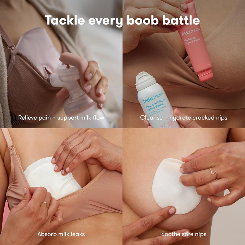 Breastfeeding Survival Kit for Nursing Reusable Hot+Cold Breast Relief Packs, Hydrogel Pads, Cracked Saline Spray, Balm, Nursing Pads 13 Piece Gift Set