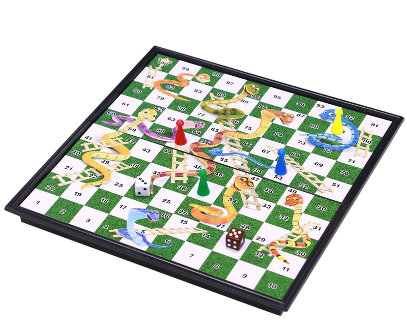 Rubik Magnetic Snakes and Ladders Board Game, Folding Design and Light-Weight Traditional Game for Kids and Adults (25x25cm)