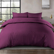 100% Cotton Luxury Hotel Quality Sateen Duvet Cover Set, 2cm Satin Stripe, Hidden Button Closure, Ultra-Soft Sateen Weave, Breathable & Hypoallergenic (White, Queen 240x220cm) - Plum Twin/Single 160x210cm
