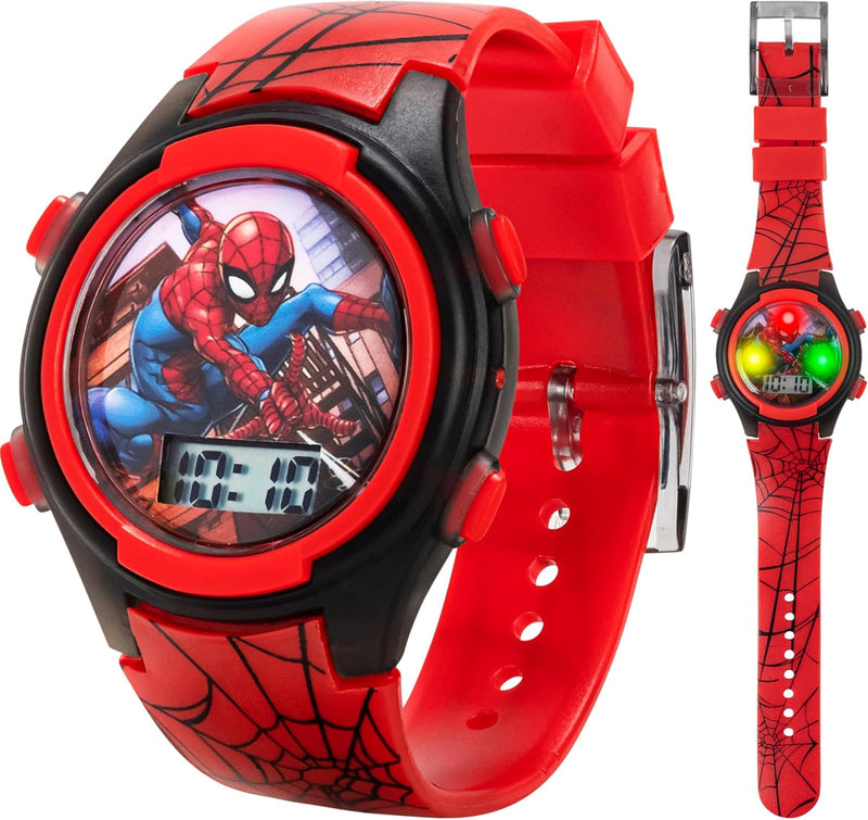 Accutime Kids Marvel Spider-Man Digital Quartz Plastic Watch for Boys & Girls with LCD Display - Red/Black