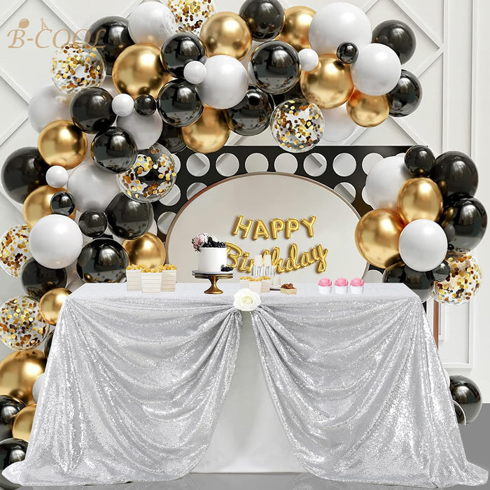 B-COOL Black Sequin Backdrop Curtain Glitter - Halloween Black Backdrop 2 Panels 4ftx8ft Curtain Drapes Shiny Background for Parties Shimmer Wall Backdrop Cloth