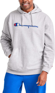 mens Graphic Powerblend Fleece Pullover Hood Hooded Sweatshirt - Oxford Grey/Champion Script