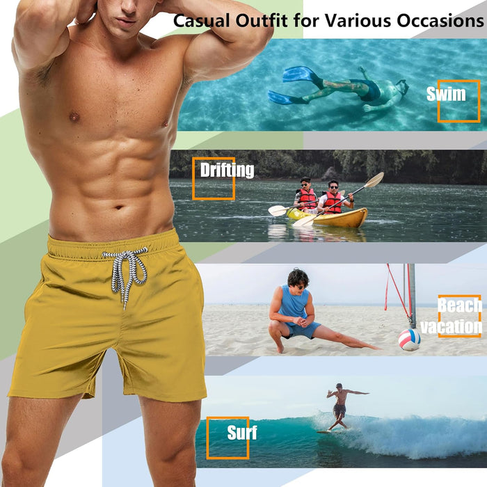 Sun Ora Men's Swim Trunks Quick Dry Swimming Shorts,Mesh Layer Swim Suit Plain Beach Board Shorts with Mesh Pockets
