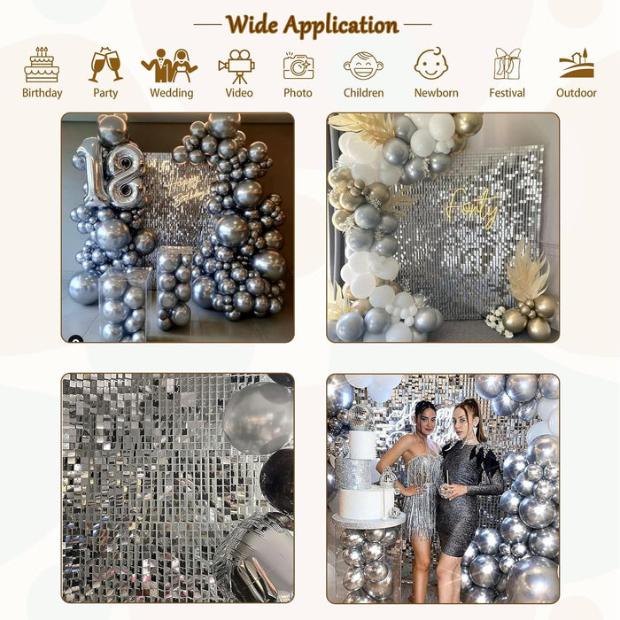HNYEMDISP Silver Shimmer Backdrop Square Sequin Wall Panels Shimmer Backdrop Panel Disco Backdrop Glitter Wall Background for Birthday Anniversary Wedding Engagement Decoration (24 Panels)