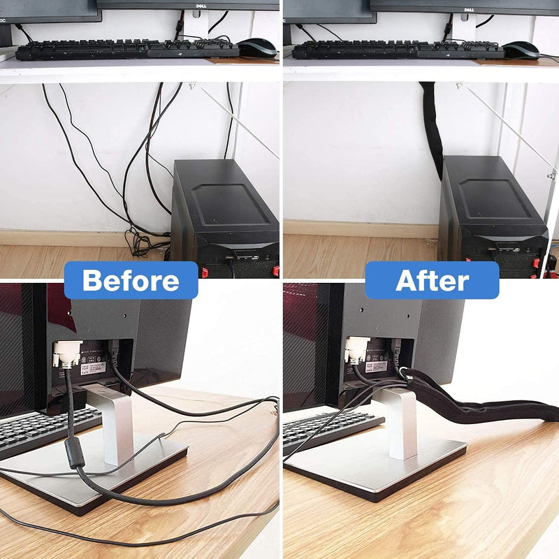 IBAMA 2 Pcs Cable Management Cable Sleeve 50.8cm/20-inch Each Flexible Cable Cord Organizer Wrap Cover with Zipper for TV/Computer/Home Entertainment(Black)