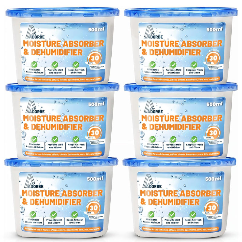 ADORBE Moisture Absorbers Boxes 6 Pack, Humidity Absorber for Wardrobes, Bedrooms, Bathrooms, Unscented Dehumidifier Boxes for Closet, Eliminates Musty Odors for Fresher, Cleaner Air (280g/pack)