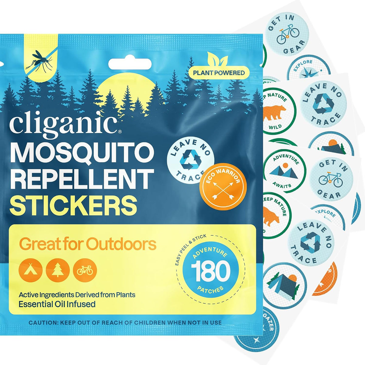 Cliganic Mosquito Repellent Stickers (90 Pack) - Camping Patches for Kids & Adults, Natural DEET-Free, Essential Oil Infused – image 1