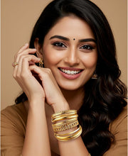 Gold Bangle Bracelets for Women, 14K Gold Plated Stackable Indian Bangles Set, Multi Layer Textured Chunky Boho Jewelry