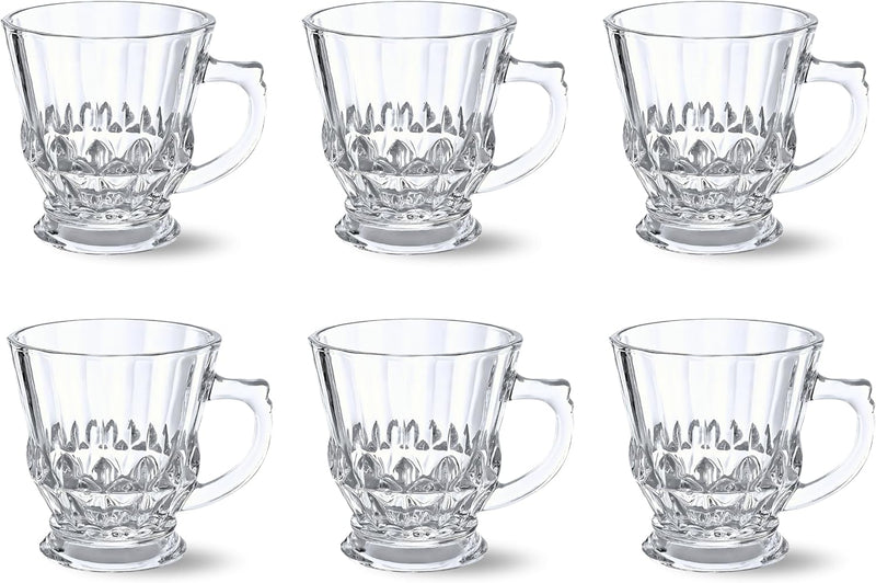 FEELINGS Glass Tea Mug 6PCS Set Coffee & Tea Cups,Crystal Clear, Durable, Heat-Resistant (190ML) - 140ML