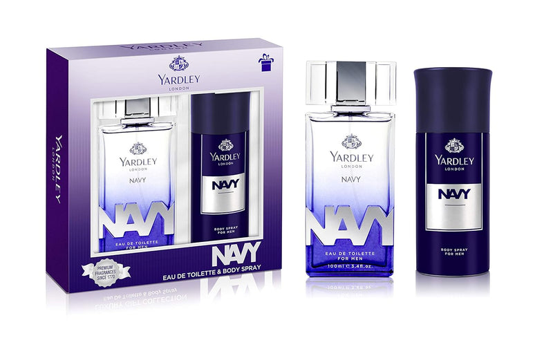 Yardley London Navy Perfumed Gift Set for Men - EDT 100 ml + Body Spray 150 ml Fresh Marine Fragrance