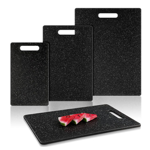 Aputue Kitchen Cutting Board, No BPA Cutting Board, 3 pcs Black Non Slip PP Marble Material Chopping Boards Sets, Non-Slip Durable Safe Cutting Boards with Grinding Area, Dishwasher Safe