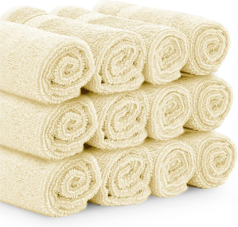White Classic Luxury Cotton Washcloths - Small Hotel Spa Bathroom Face Towel | 12 Pack |