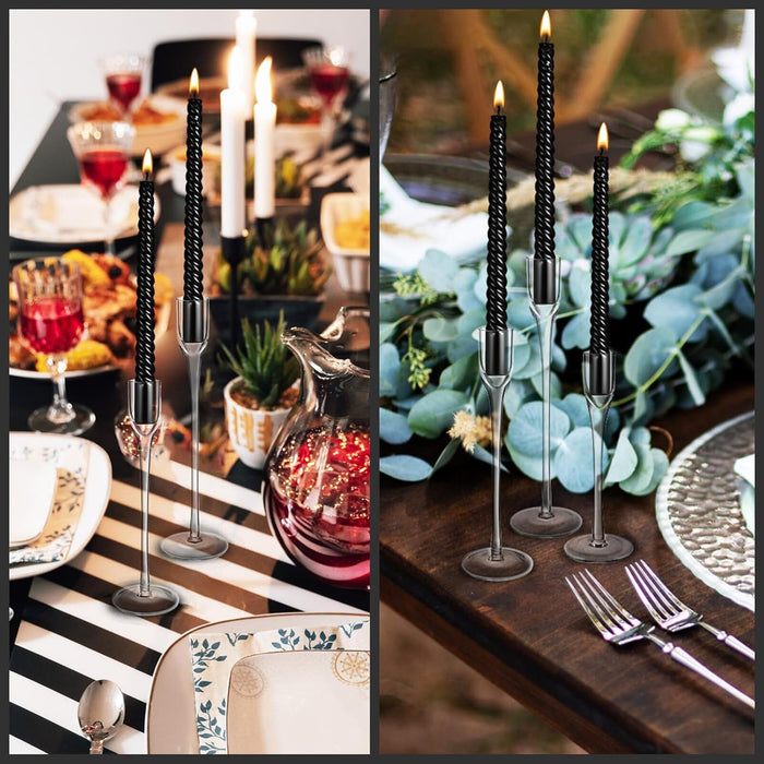 KASTWAVE Elegant Clear Glass Candle Holders Set of 3, Tall Taper Holders for Weddings, Parties, and Festive Table Centerpieces