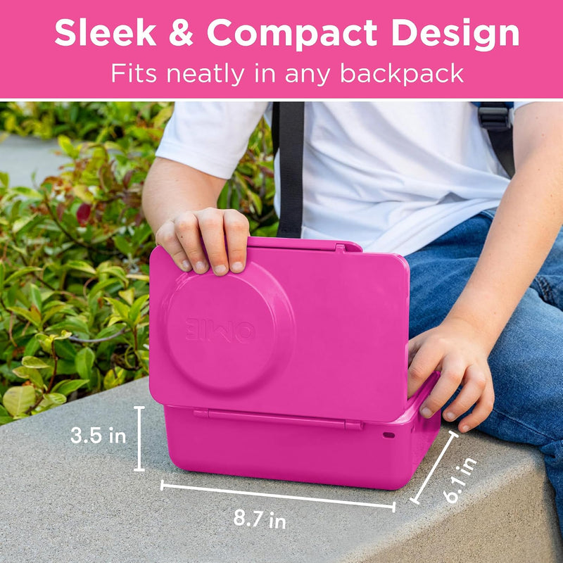 OmieBox UP bento Box for Kids Insulated Lunch Box Leak Proof Vacuum Insulated Thermal Food jar Cooler ice Pack 2 Compartments (Pop Pink)