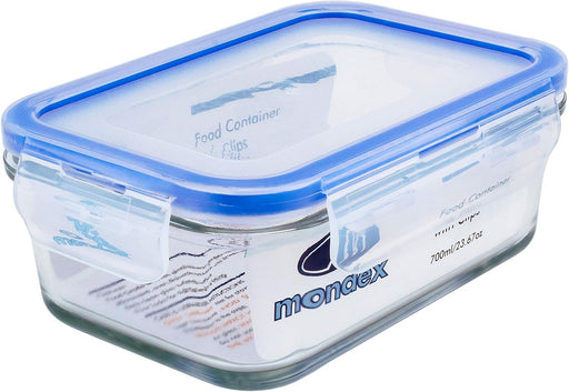 Mondex Cmn0094-96 2 Pieces Food Storage Container With Lid, Blue, 350 Ml/700 Ml, Rectangle, Glass - Rectangular 700ml