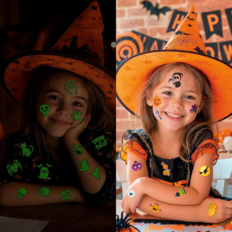 JOYIN 300+ Assorted Halloween Temporary Tattoos including Glow in the Dark Tattoos for Kids Halloween Trick or Treat Party Supplies, Class Hang out Give away Treat