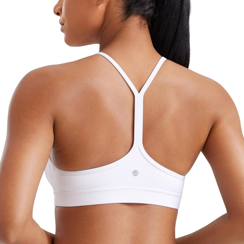 CRZ YOGA Y Back Sports Bra for Women - Padded Racerback Spaghetti Straps Thin Strap Low Impact Workout Yoga Bra