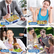 Bento Lunch Box, Microwave Safe Food Container with 4 Compartments & Fork, 1100ML, Leakproof Meal Prep for Men & Women, Reusable, 1 Pcs (Blue)
