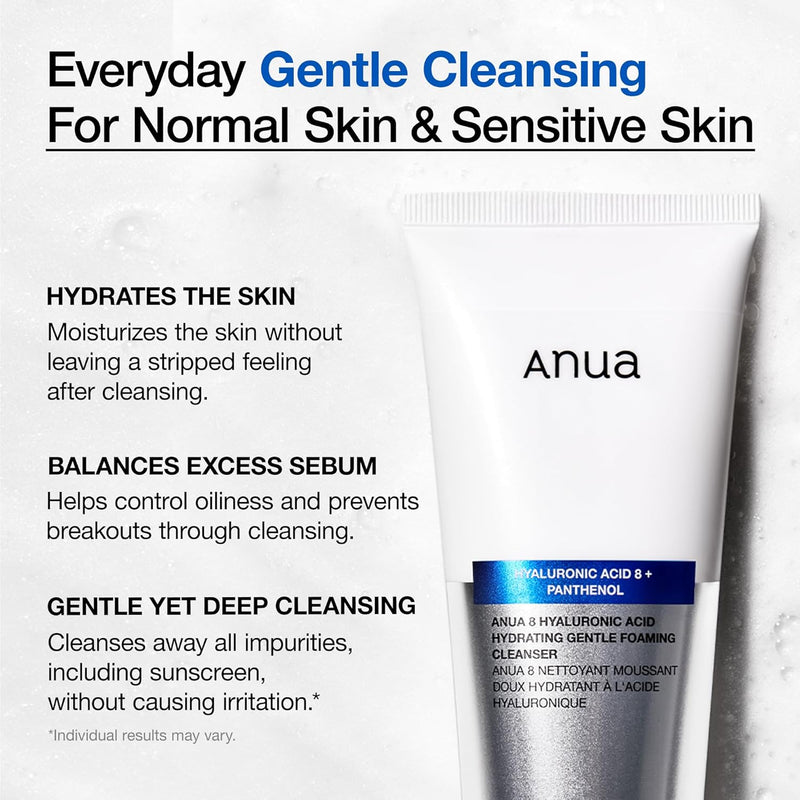 Hydrating Gentle Foaming Cleanser, Hyaluronic Acid, Glycerin, Zinc, Panthenol, Korean Face Wash for Dry Skin, for Double Cleansing, Korean Skincare (150ml/5.07fl oz.)