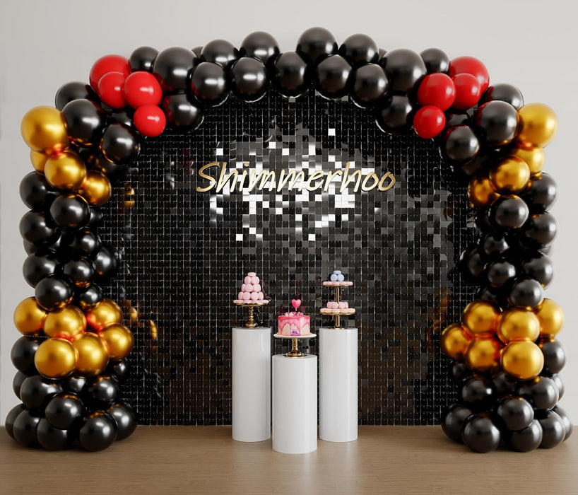 SHIMMERHOO Black Shimmer Wall Backdrop Panels Square Sequin Shimmer Backdrop, Wall Decor for Birthday, Anniversary Wedding Decoration (Black, 6ft x 3ft)