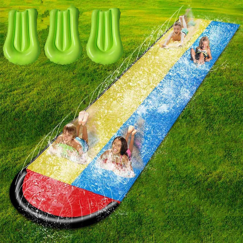 6.1m/20ft Super Long Water Slide for Kids, Giant Lawn Children Double Water Slide with Three Inflatable Boards, Best Gift for Kids Summer Swimming Pool Game Outdoor Toy - Double Racing