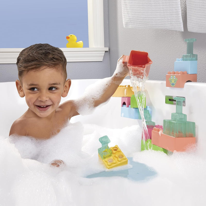 Little Tikes Baby Builders Splash Blocks Set, 18 Pieces, First Blocks for Babies, Float & Stack, Waterfall Maze, Easy Clean-Up with Mesh Bag, Compatible with Leading Brands