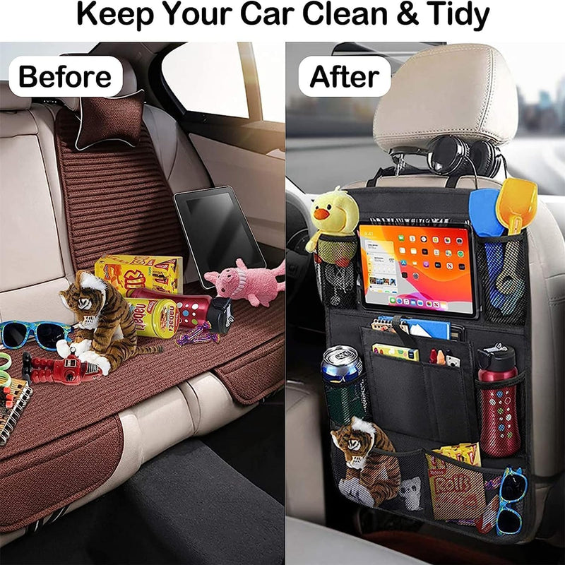 Joyzzz Car Seat Organiser, 2 PCS Black Backseat Organizer with Multiple Pockets, Durable Seat Protector for Kids and Toddlers, Travel Accessories for Family Road Trips