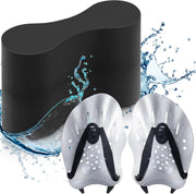 3 Pcs Swim Training Pull Buoy Swimming Hand Paddles Set Include 1 Swim Buoy 2 Swim Hand Paddles for Lap Swimming with Adjustable Straps Swim Training Equipment Kit for Adults - black, gray