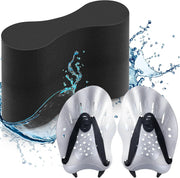3 Pcs Swim Training Pull Buoy Swimming Hand Paddles Set Include 1 Swim Buoy 2 Swim Hand Paddles for Lap Swimming with Adjustable Straps Swim Training Equipment Kit for Adults - black, gray