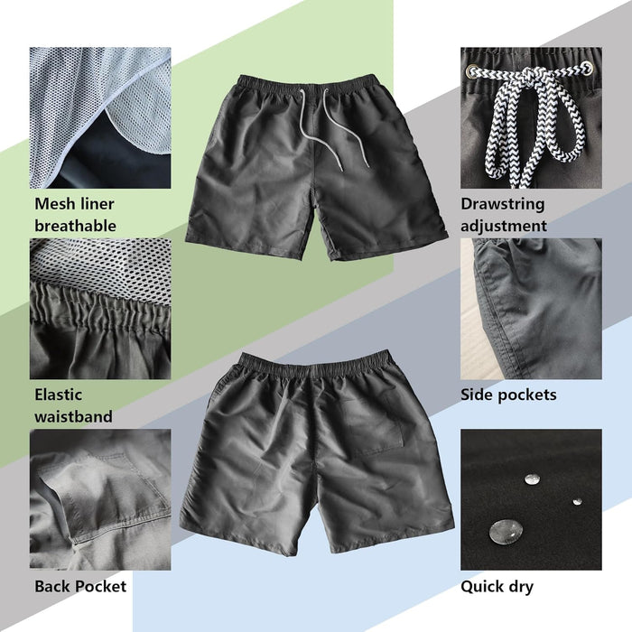 Sun Ora Men's Swim Trunks Quick Dry Swimming Shorts,Mesh Layer Swim Suit Plain Beach Board Shorts with Mesh Pockets
