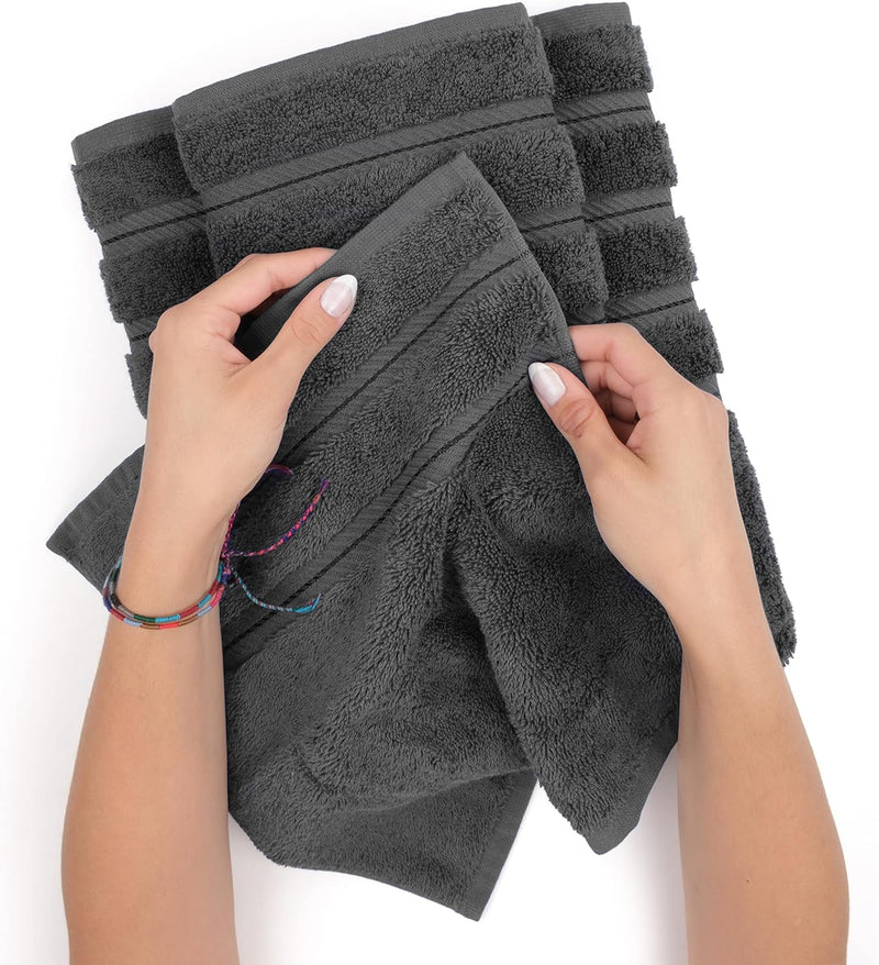 American Soft Linen GMSD 6-Piece 100% Turkish Genuine Cotton Premium & Luxury Towel Set for Bathroom & Kitchen, 2 Bath Towels, 2 Hand Towels & 2 Washcloths [Worth $72.95] - Rockridge Grey