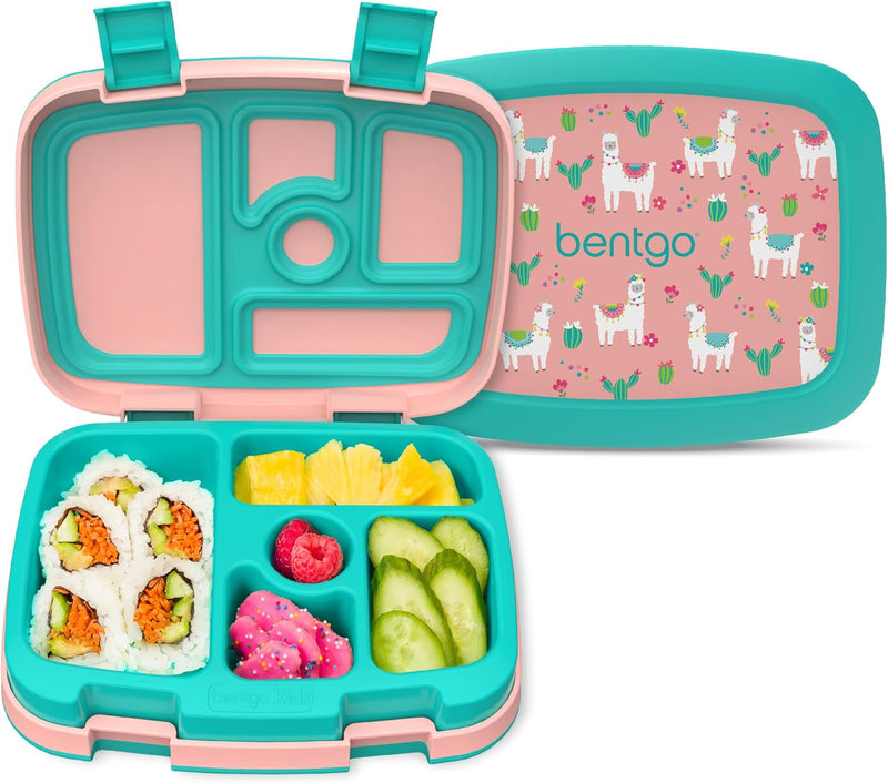 Bentgo Kids Prints Leak-Proof, 5-Compartment Bento-Style Kids Lunch Box - Ideal Portion Sizes for Ages 3 to 7 - BPA-Free, Dishwasher Safe, Food-Safe Materials (Dino Fossils) - Llamas