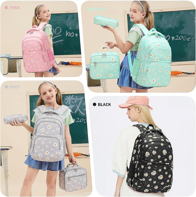 YNTT Girls Backpack Kids School Bookbag Set for Teen Girls Elementary Students Casual Back Pack with Lunch Box