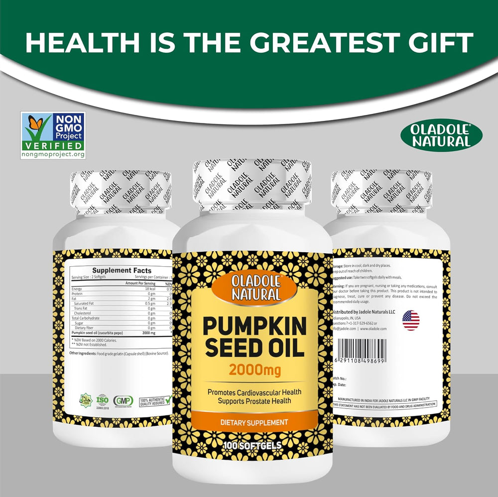 Pumpkin Seed 2000mg 100 Softgels Promotes Healthy Prostate & Bladder Function Supports Cardiovascular Health Naturally Herbal Supplement Vitality & Overall Mens Wellbeing