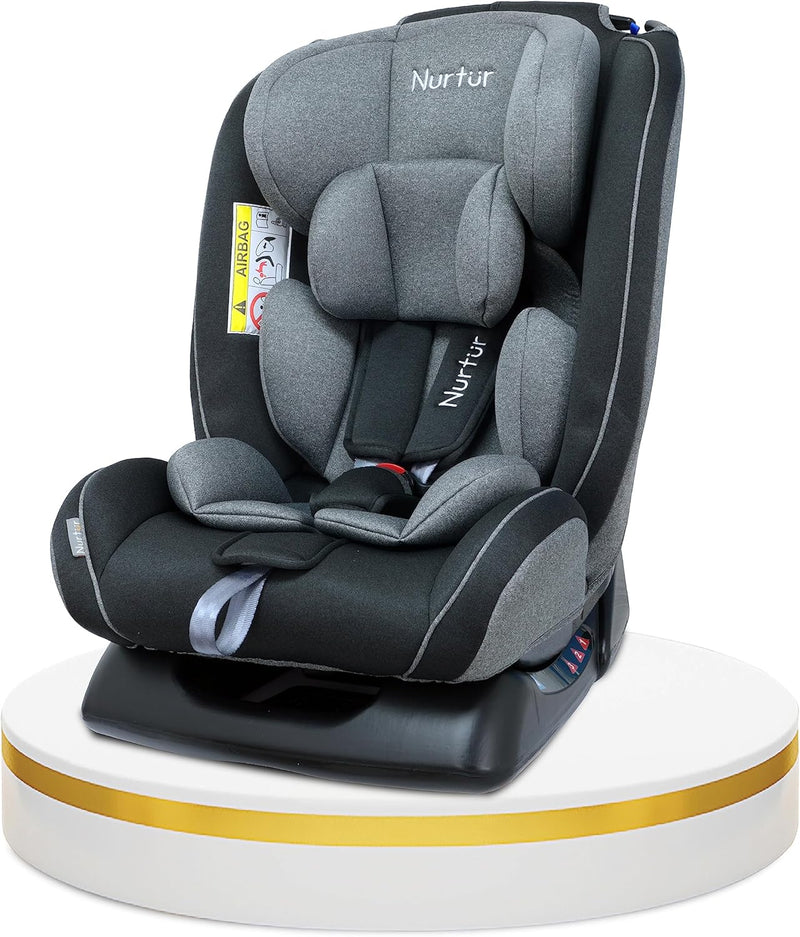 Nurtur Otto Baby/Kids 4-in-1 Car Seat - 4 Position Recline - 5-Point Safety Harness 10 Level Adjustable Headrest, 0 months to 12 years (Group 0+/1/2/3), Upto 36kg Black/Grey
