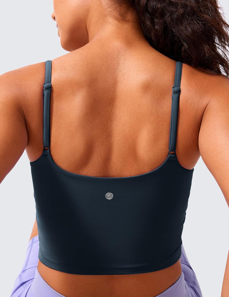 CRZ YOGA Butterlift Womens Scoop Neck Longline Sports Bra - U Back Adjustable Straps Workout Crop Tank Top with Built in Bra