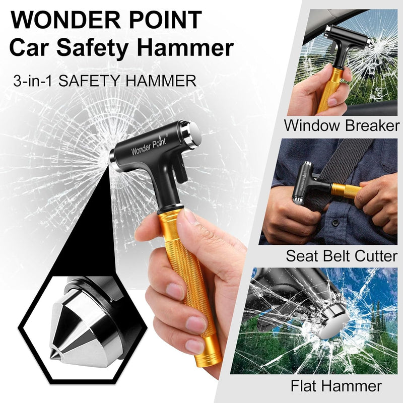 WONDER POINT Premium Car Glass Breaker with Seat Belt Cutter - Automotive Safety Hammer - Emergecy Escape Tool, Car Autoaccessory Metal Window Hammer, Vehicle Hard Aluminium Alloy Head Design