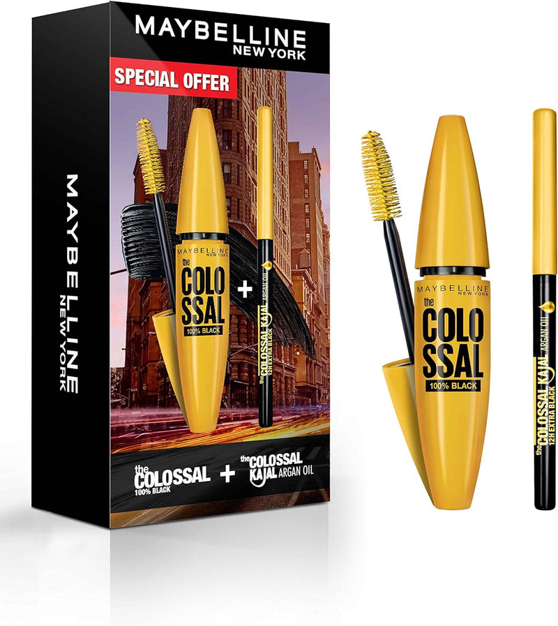 Maybelline New York 2 Piece Set: Colossal 100% Black Mascara + Kajal Argan Oil Khol Eyeliner - Black 2 Piece Set