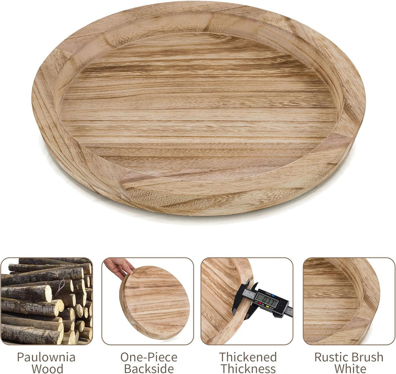 Hanobe Candle Plate Holder Tray: Round Wooden Decorative Candle Plate Small Farmhouse Table Centerpiece Rustic Wood Tealight Pillar Trays for Christmas Wedding Halloween Home Decor