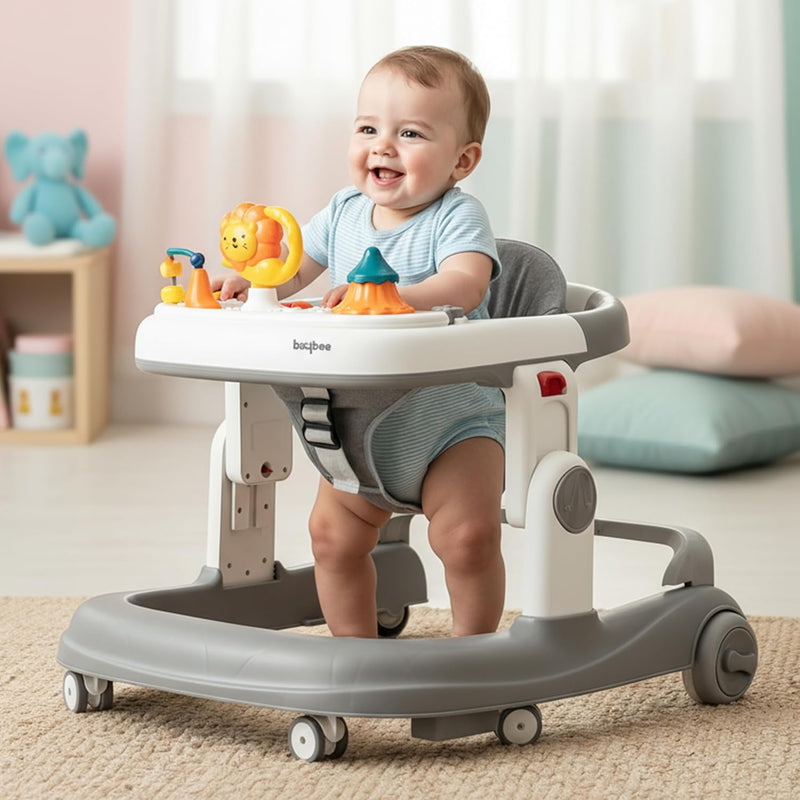 Baybee Astro 2 in 1 Baby Walker With 3 Adjustable Height & Musical Push Handle for Kids 6 to 18 Months (Black) - Grey