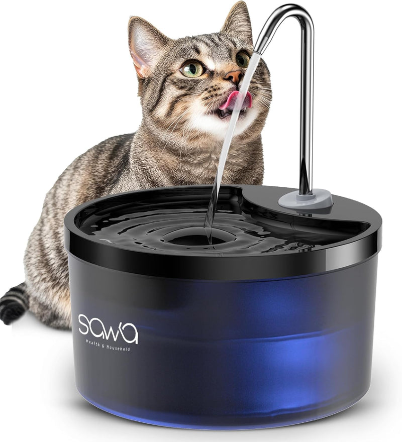 SAWA Cat Water Fountain Stainless Steel, 3.2L/108oz Cats Fountain for Drinking, Pet Water Fountain for Cats Indoor, Automatic cat water Dispenser with 2 Flow Modes, kitty Spout Fountain for Cats Dogs - Wired Fountains Plastic Round Shape